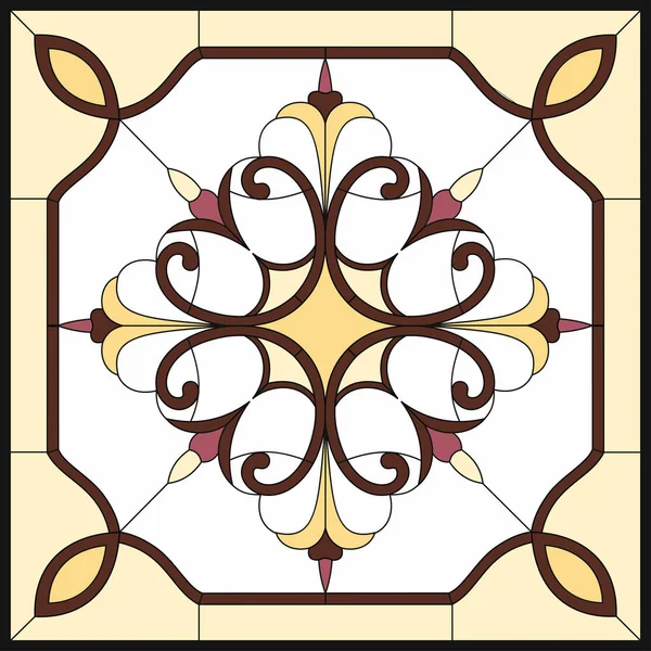 Stained glass window / abstract flower in square frame. — Vector de stock