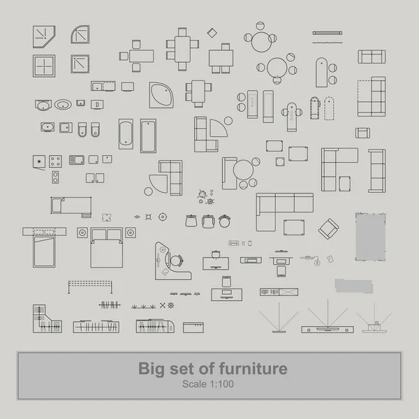 Gran conjunto de muebles vista superior para el plan de apartamentos . — Vector de stock