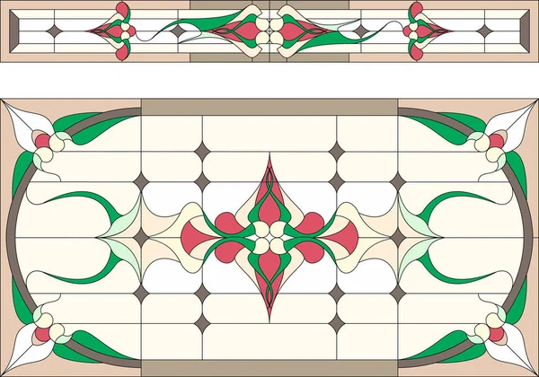 Mozaikové okno v obdélníkovém rámečku. Klasický styl — Stockový vektor