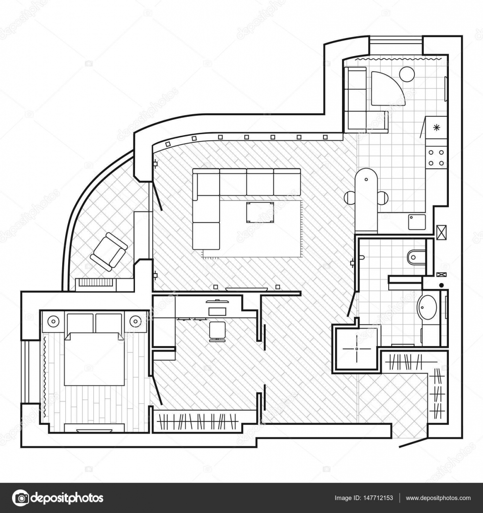 Bianco e nero piano architettonico di una casa. planimetria dell ... Planimetria di una casa