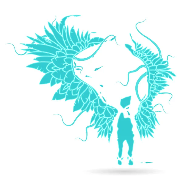 Gabriel keeper, Wächter-Vektor-Illustration Silhouette eines Flammenengels, mit großen ausgebreiteten Flügeln - auf weißem Hintergrund — Stockvektor