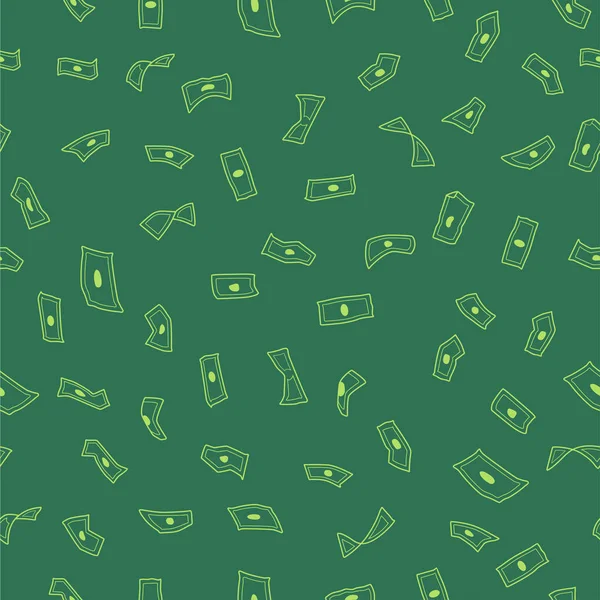 Багато літаючих грошей Шпалери долари, зелений фон падаючих грошей, візерунок дощу, безшовна текстура, Векторні ілюстрації — стоковий вектор