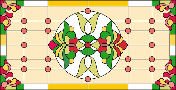 Abstraktes geometrisches Blumenmuster in rechteckigem Rahmen / buntes Glasfenster im klassischen Stil, Tiffany-Technik. Vektor — Stockvektor