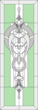 Stilize çiçek geometrik desenlerle vitray. Bir pencere veya kapı için bir dikdörtgen çerçeve içinde. Klasik stili. Vektör çizim