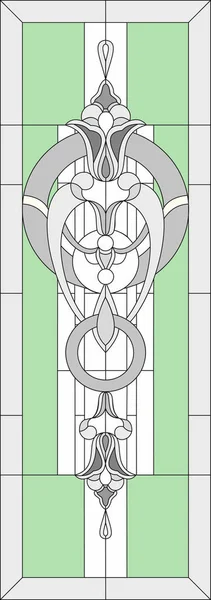 Βιτρό με γεωμετρικά μοτίβα από στυλιζαρισμένα λουλούδια. Σε ένα ορθογώνιο πλαίσιο για ένα παράθυρο ή μια πόρτα. Κλασικό στυλ. Εικονογράφηση διάνυσμα — Διανυσματικό Αρχείο