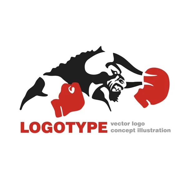 Bull Boxing gloves vector logo template creative illustration. Bull figure sign. fighter icon. Fitness sport symbol. Black and white insignia. Martial arts, fight club concept. Vector illustration.