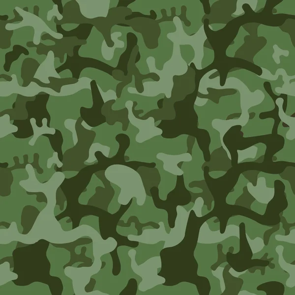 Camouflage pattern background seamless vector illustration. Classic clothing style masking camo repeat print. Green brown black olive colors forest texture — Stock Vector