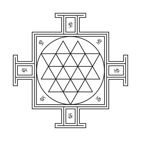 Sri Yantra - símbolo do tantra hindu formado por triângulos interligados que irradiam do ponto central. Geometria sagrada. Ilustração vetorial do diagrama místico . — Vetor de Stock