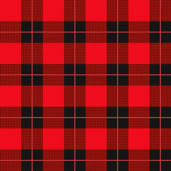 Lumberjack plaid pattern. Red tartan seamless vector background. Alternating overlapping black and colored cells. Template for clothing fabrics. — Stock Vector