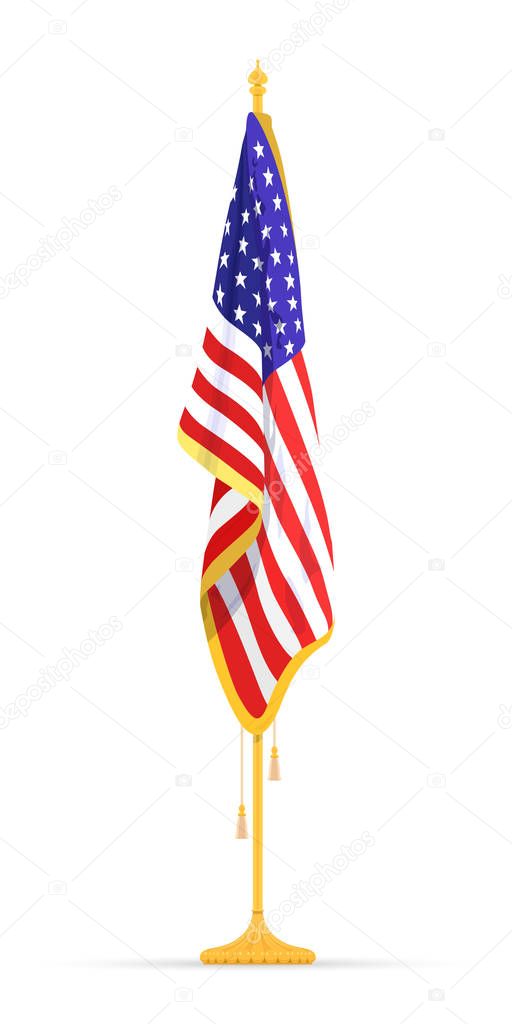 The U.S.A Flag in the Cabinet, hanging on the rack in the room of the American President. The theme of patriotism for Constitution Day. Vector illustration.