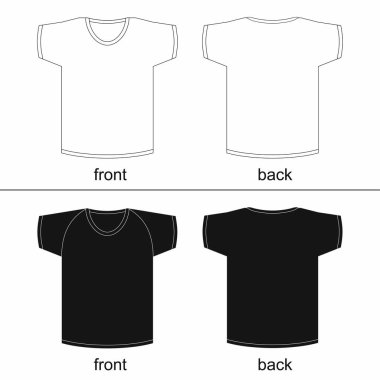 Boş t-shirt şablon. Ön ve arka için yazdırılabilir. Vektör moda, basit örnek.