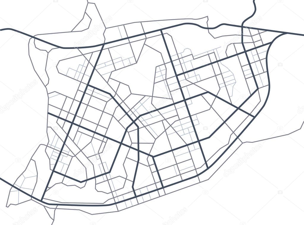 Abstract city map. Line scheme of roads. Town streets on the plan. Urban environment, architectural background. Vector