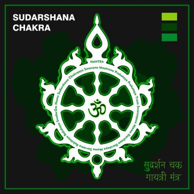 Sudarshana Chakra, fiery disc, attribute, weapon of Lord Krishna. A religious symbol in Hinduism. Vector illustration. clipart