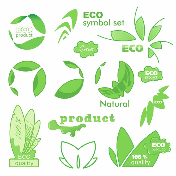 Logo ecológico y signo de una dieta vegetariana. Colección de Insignias de Alimentos 100% calidad, producto ecológico, natural, verde. Vector . — Archivo Imágenes Vectoriales