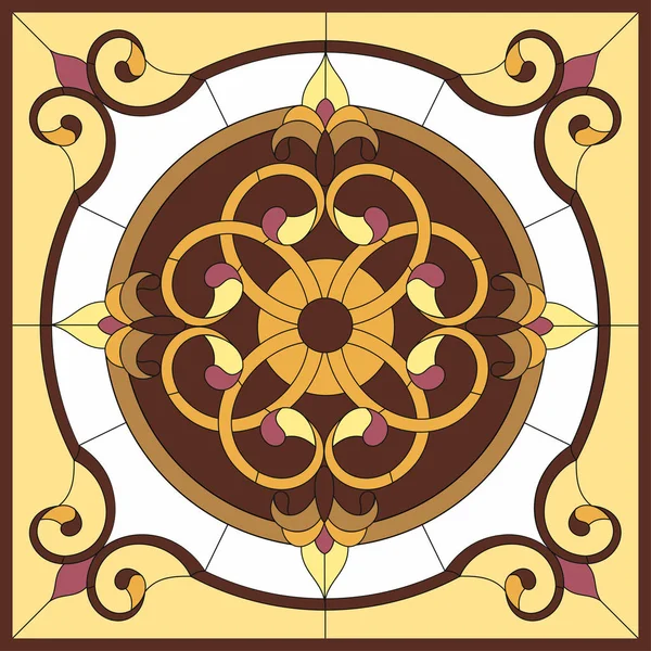Kare kare, kare kare, simetrik kompozisyon tavanda geometrik, penceresinde çiçek soyut, sarı renkli cam pencere resimlerde vektör