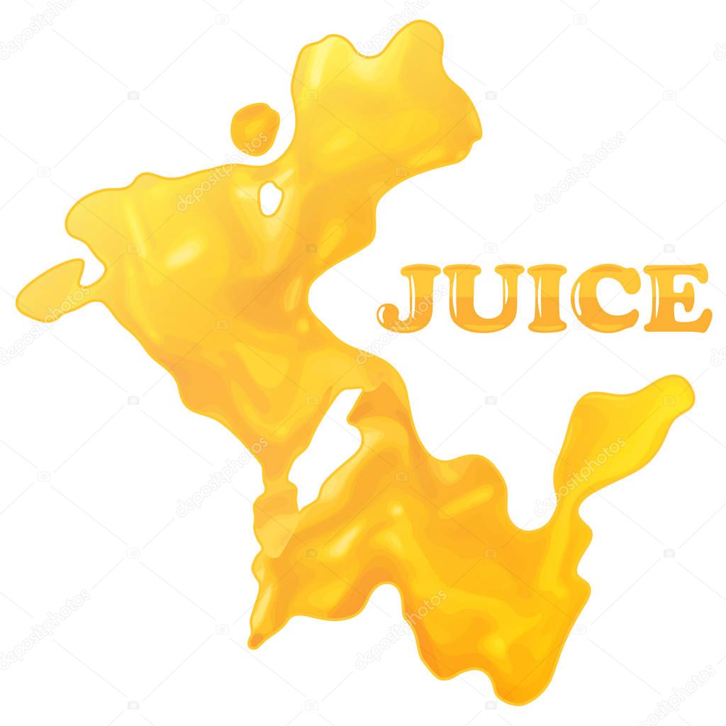Colorful orange paint, mango, pineapple, papaya juice splash isolated on white background. Detailed and 3D realistic vector illustration