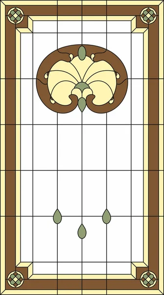 Panel de vidrieras en un marco rectangular. Ventana clásica, arreglo floral abstracto de brotes y hojas en el estilo art nouveau. Vector — Vector de stock