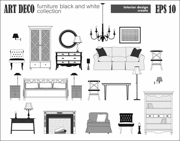 Conjunto Muebles Sala Colección Art Deco Elementos Interiores Diseño Moderno — Vector de stock