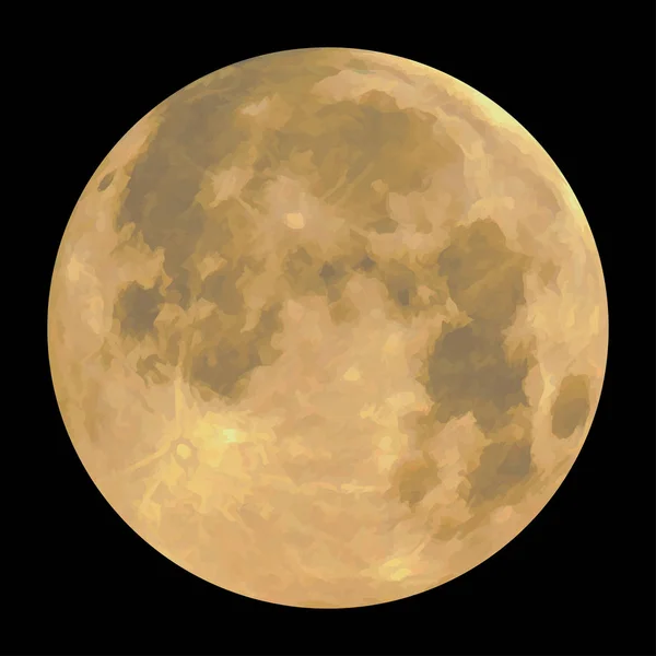 詳細な現実的な黄色満月 黒い背景に分離されました ベクトル図 — ストックベクタ