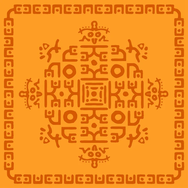 Alfombra Étnica Fondo Tribal Símbolo Maya Mano Dibuja Ornamento Con — Vector de stock