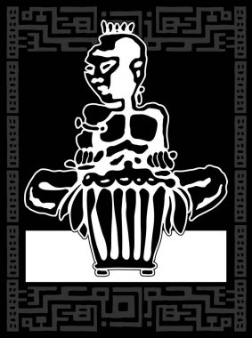 African drummer. Percussion players. Tribal bongo or djembe music. Sticker logo Black and white hand drawing in ethnic style. Vector illustration clipart