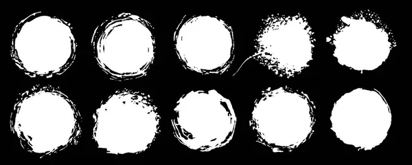 一套垃圾圈 矢量垃圾圆形形状 Alpha 污渍和脏飞溅以及在白色背景上隔离的斑点 — 图库矢量图片