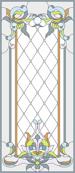 Glasmalerei Einem Rechteckigen Rahmen Abstrakte Florale Anordnung Von Knospen Und — Stockvektor