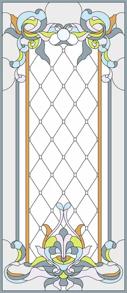 Dikdörtgen Bir Çerçevede Lekeli Cam Panel Tomurcuklardan Yapraklardan Oluşan Soyut — Stok Vektör