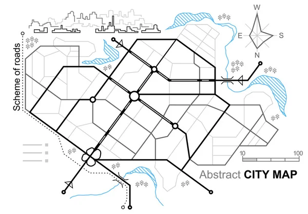 City Map Line Scheme Roads Town Streets Plan Urban Environment — Stock Vector
