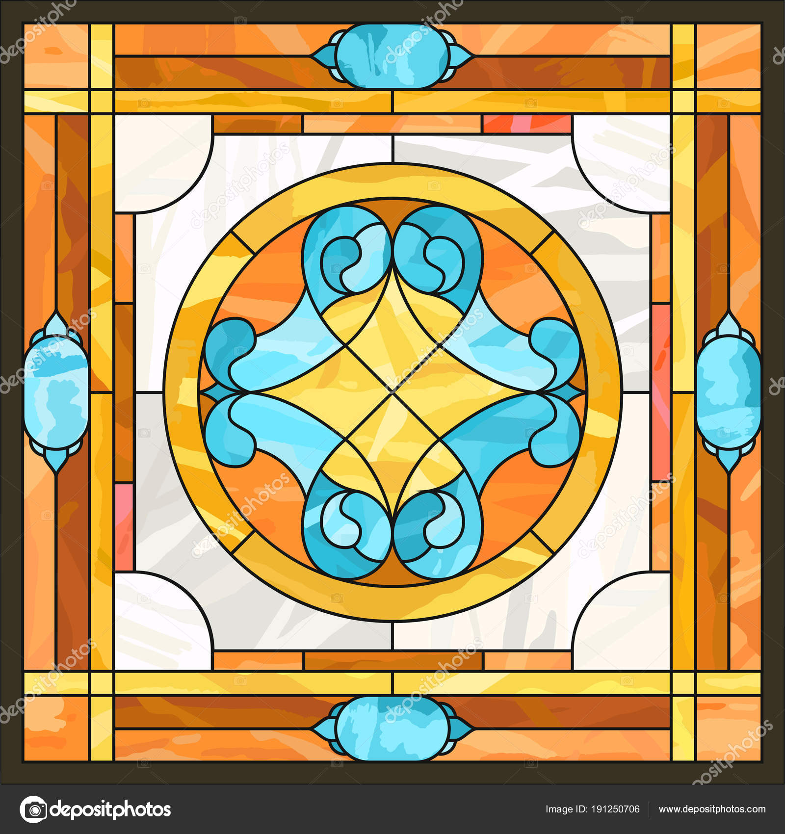 Ceiling Panels Stained Glass Window Abstract Flower Swirls Leaves Ceiling Panels Stained Glass Window Abstract Flower Swirls Leaves Square Stock Vector