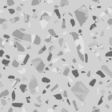 Terrazzo dikişsiz doku. Döşeme döşemesi, cilalanmış taş deseni. Mermer yüzey. Kaotik lekeli vektör soyut arkaplan.  