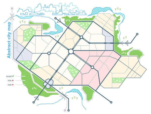 Mappa Generica Della Città Astratta Ambiente Urbano Con Schema Strade — Vettoriale Stock
