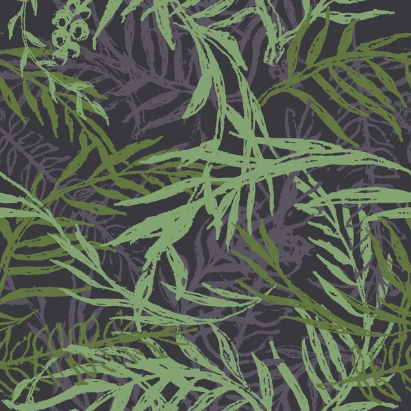 Ручной Камуфляж Листом Бесшовный Рисунок Веточки Измельченных Трав Зеленый Камуфляжный — стоковый вектор