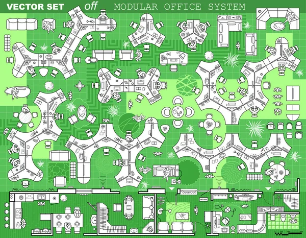 Комплект Модульных Офисных Столов Внутренняя Планировка Шкафа План Этажа Вид — стоковый вектор