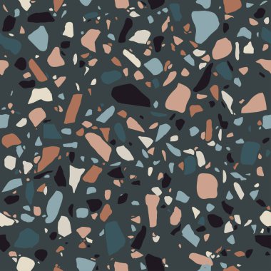 Terrazzo flooring seamless pattern. Marble mosaic made in colored polished pebble. Vector background clipart