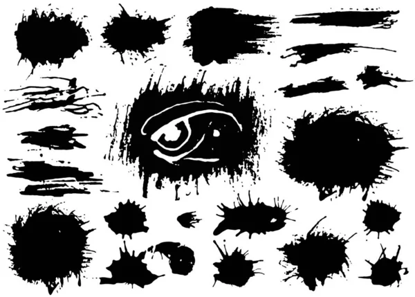 Taches Encre Noire Ensemble Coloré Abstrait Isolé Sur Fond Blanc — Image vectorielle