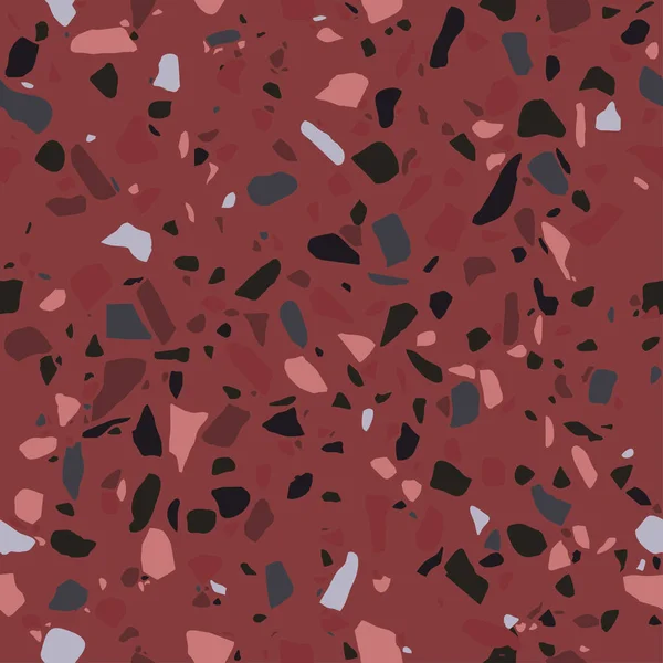Suelo Terrazo Suelo Mosaico Piedra Pulida Patrón Guijarros Color Granate — Vector de stock