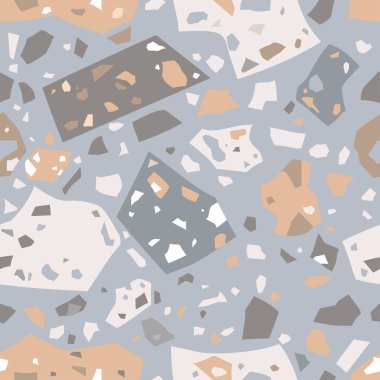 Terrazzo kusursuz desen. Pastel renkler. Cilalanmış mermer, hassas bir zemin. Vektör dokusu