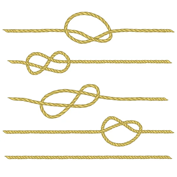 Set Ropes Different Nodes Drawing Related Maritime Sailor Rope Tying — Stock Vector