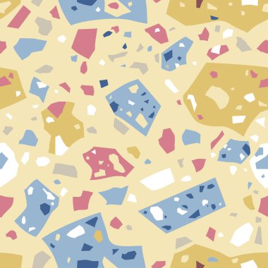 Terrazzo döşeme. Klasik İtalyan tarzı zemin, Venedik tarzı doğal taş, granit, kuvars, mermer, cam ve betondan oluşmuş. Vektör kusursuz dokusu