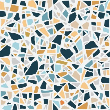 Terrazzo mozaik fayans, pürüzsüz desen. Vektör pastel soyut arkaplan. Tasarım ve dekorasyon için. Sonsuz doku. Seramik parçalar. Renkli kırık kiremitler Trencadis. 