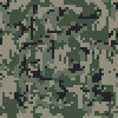 Dijital kamuflaj. Kusursuz kamuflaj deseni. Askeri modern doku. Yeşil orman renkleri. Vektör kumaşı, tekstil baskısı