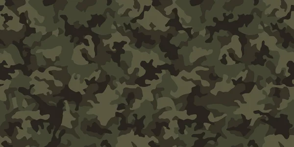 カモフラージュ柄の背景 シームレスなベクトルイラスト 古典的な軍事服のスタイル マスキングカモ繰り返しプリント 濃い緑色のカーキの質感 — ストックベクタ