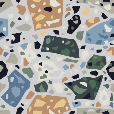 Terrazzo döşeme. Klasik İtalyan tarzı zemin, Venedik tarzı doğal taş, granit, kuvars, mermer, cam ve betondan oluşmuş. Vektör kusursuz dokusu