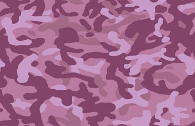 Modaya uygun kamuflaj deseni. Askeri kumaş tasarımı. Kusursuz bir arka plan, maskeleme giysileri, kamuflaj tekrarları. Pembe mor renk. Vektör duvar kağıdı.