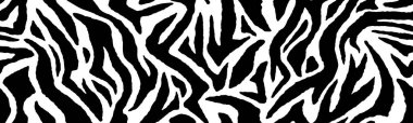 Zebra kürk - şerit cilt, hayvan desen. Yinelenen doku. Siyah ve beyaz sorunsuz arka plan. Vektör