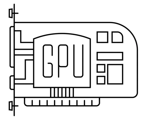 Carte Vidéo Fine Icône Vectorielle Ligne Rendu Gpu Illustration Carte — Image vectorielle