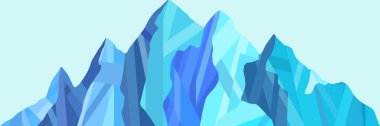 Panorama dağ sıralarının soyut logosu, mavi tonlar. Vektör manzara arkaplanı