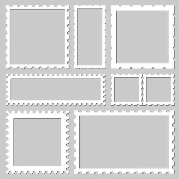Λευκά Ορθογώνια Και Τετράγωνα Γραμματόσημα Μια Σκιά Απομονωμένη Γκρι Φόντο — Διανυσματικό Αρχείο