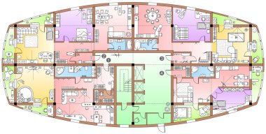 Typical floor plan in top view. Standard set of furniture icons for apartment arrangement. Vector architectural plans. House planning, living room, kitchen, bathroom and bedroom view from above. vector Typical floor plan in top view. Standard set of furniture icons for apartment arrangement. Vector architectural plans. House planning, living room, kitchen, bathroom and bedroom view from above. vector
